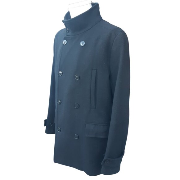 H&M 40R Black Double Breasted Wool Blend Men's Button Up Pea Coat - Picture 4 of 16